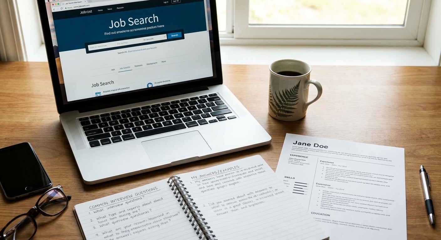 Job seeker preparing notes for an interview