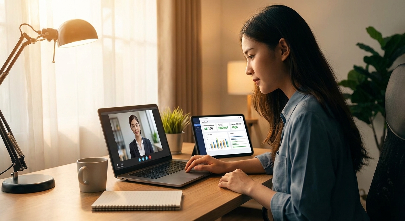 Candidate using digital tools for interview practice