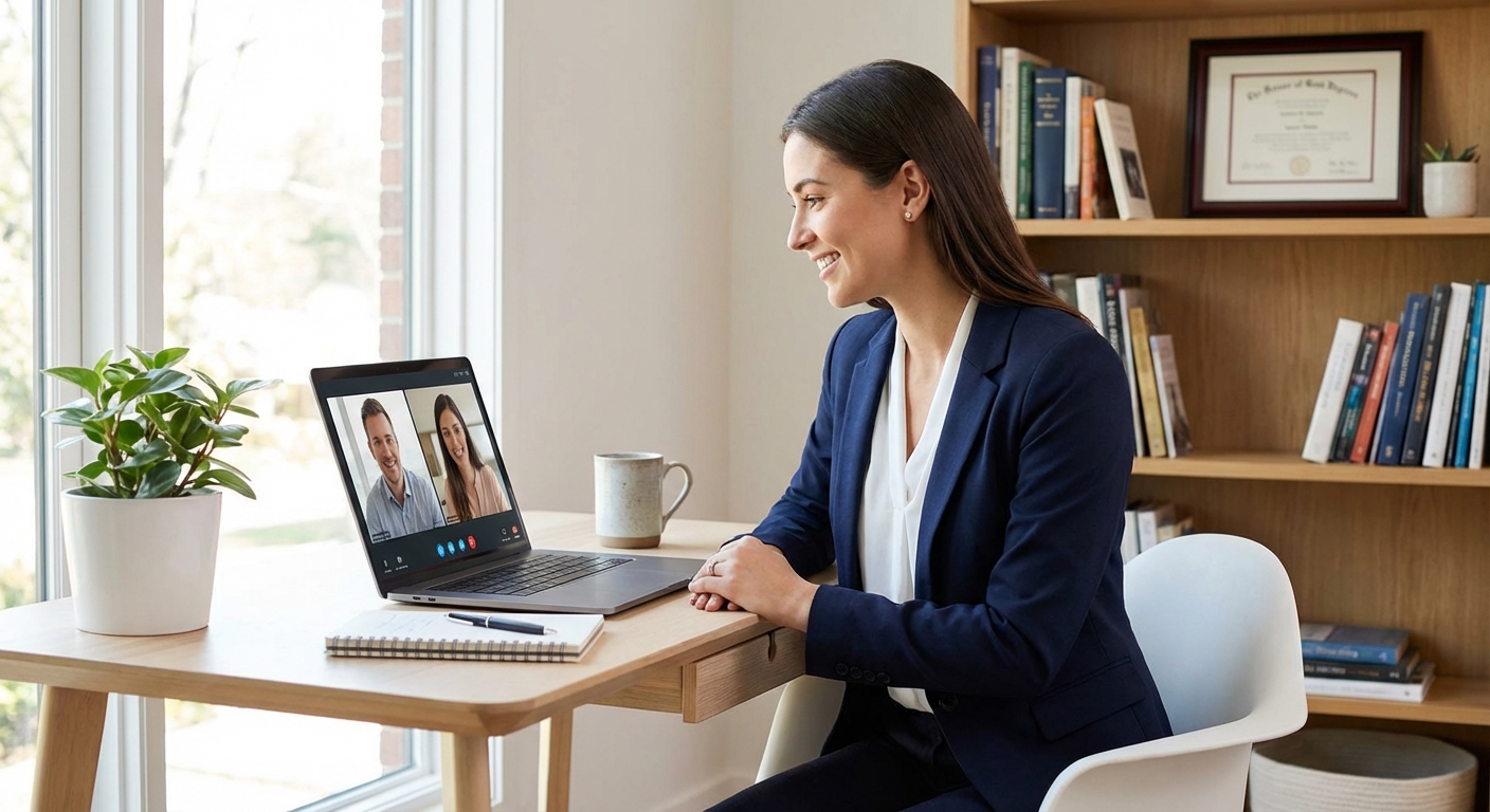 Professional candidate preparing for a remote job interview