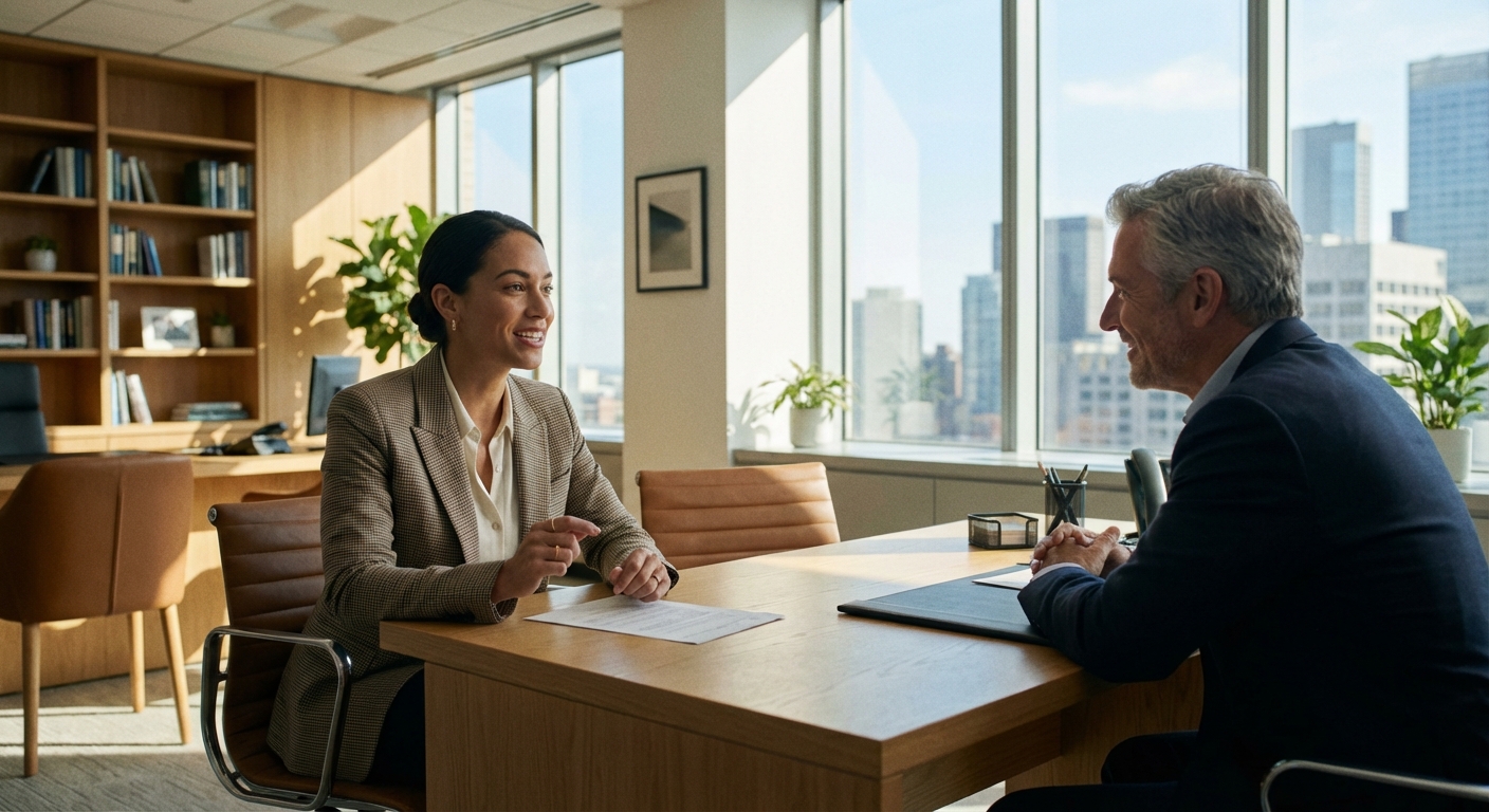 Confident Job Candidate Answering Questions